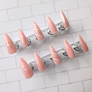 Handcrafted Christmas Pink And White Stiletto Press-On Nails Handmade